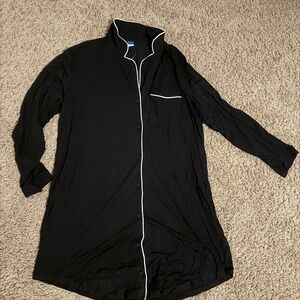 Black Button-Up Sleep Shirt with White Trim